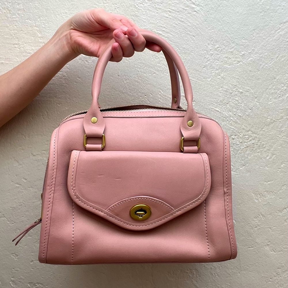 J.W. Hulme Leather bag (Pink with gold hardware)